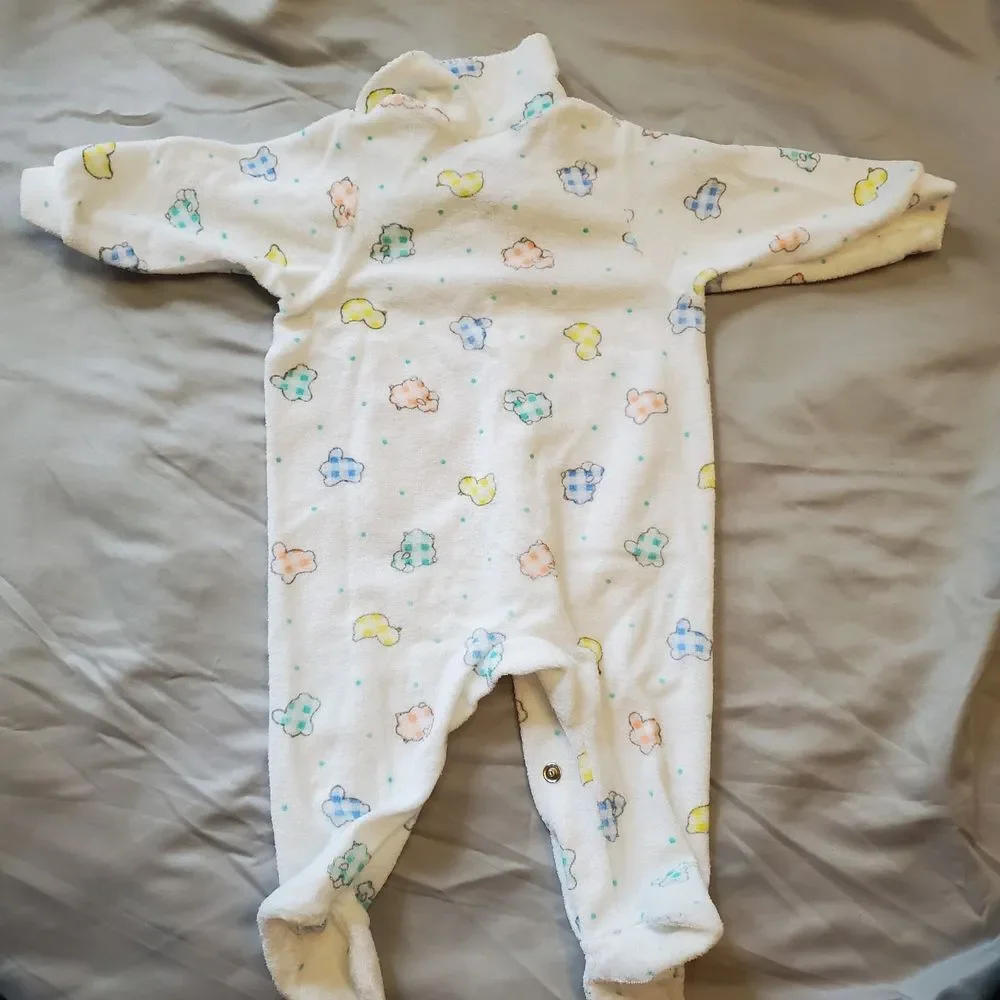Baby Boys Vintage Carter's Medium Terry‎ Cloth Farm Footed Outfit Pajamas Easter